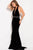 54845 Plunging Halter Neck Beaded Velvet Prom Dress