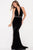 54845 Plunging Halter Neck Beaded Velvet Prom Dress