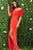 54913 Rosette Accented Off-Shoulder Slit Gown