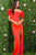 54913 Rosette Accented Off-Shoulder Slit Gown