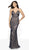 Intrigue by Blush - 549 Beaded Tulle V-neck Fitted Dress In Blue and Nude