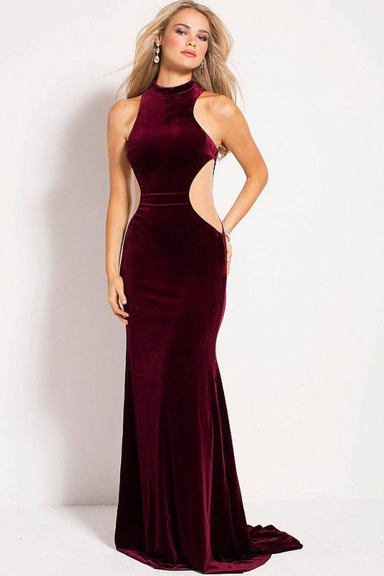 55005 High Neck Velvet Sheath Dress