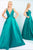 Ieena Duggal  - 55010I Sleek Plunging V-Neck Gown in Green