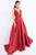 Ieena Duggal  - 55010I Sleek Plunging V-Neck Gown in Red