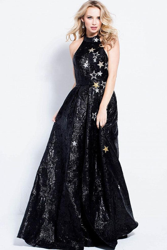 55020 Shimmering High Halter Stellar Evening Dress