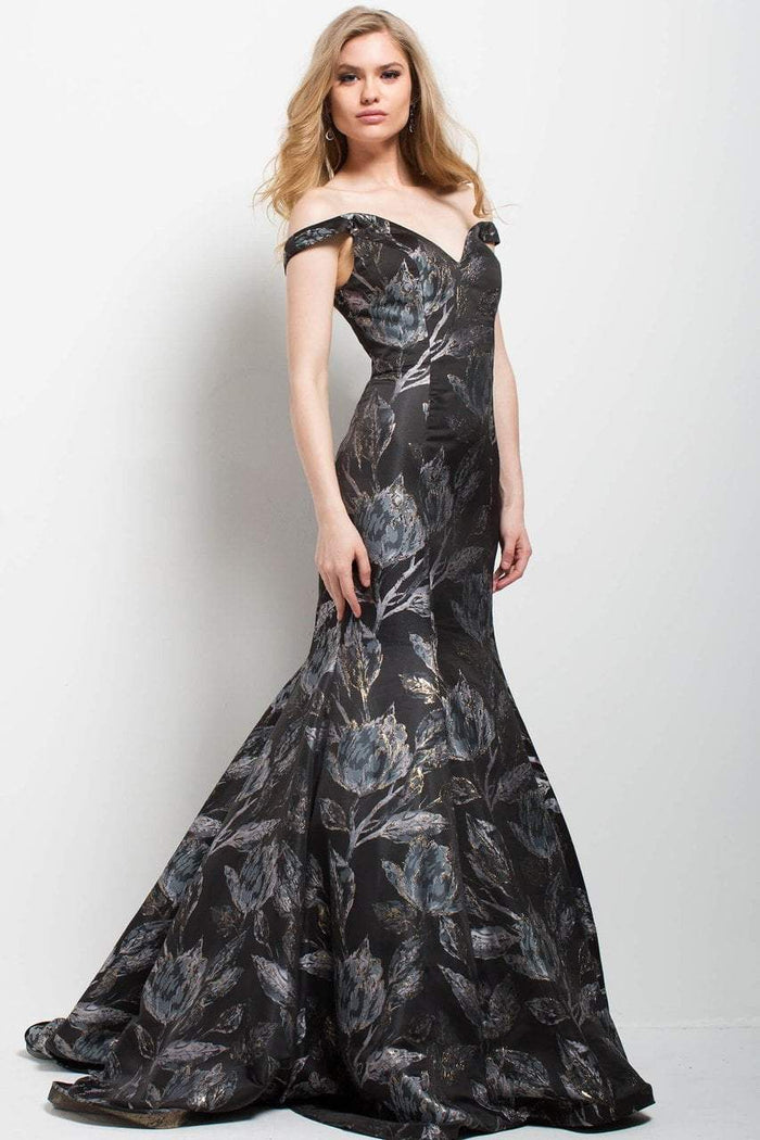 55093 Off-Shoulder Print Mermaid Gown