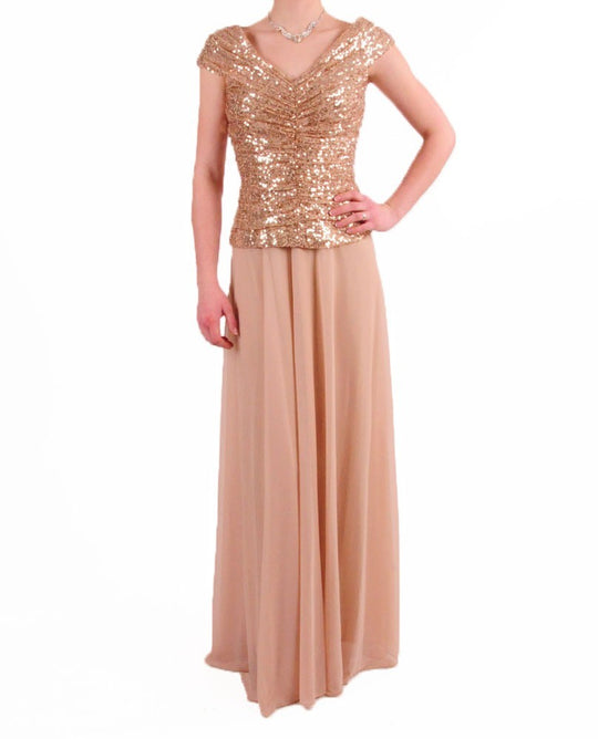 Cachet - Sequined Bertha Mesh Dress 55113B in Gold