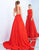 Ieena Duggal  - 55192I Chiffon Bateau A-line Dress In Red