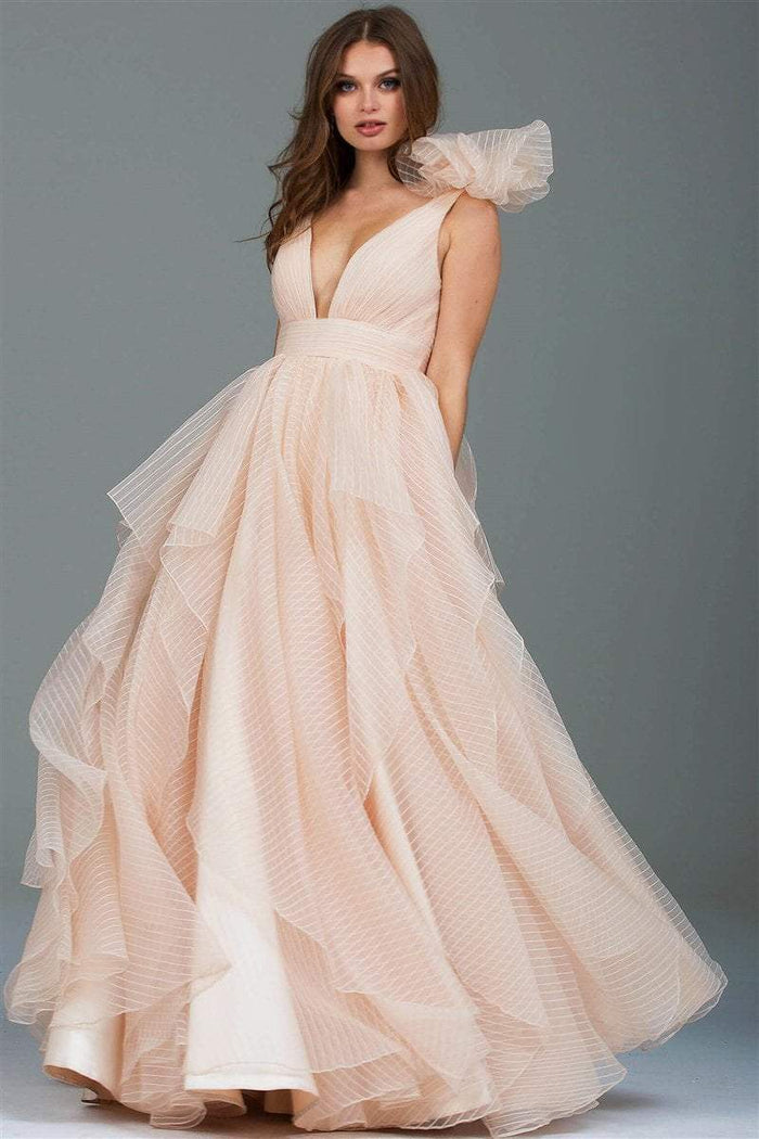 55210 Ruffled Plunging V-neck Ballgown