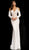 Jovani - 55212 Cutaway Long Sleeve Linear Beaded Gown In White and Gold
