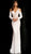 Jovani - 55212 Cutaway Long Sleeve Linear Beaded Gown In White and Gold