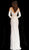 Jovani - 55212 Cutaway Long Sleeve Linear Beaded Gown In White and Gold