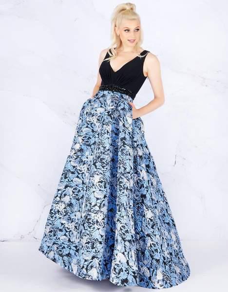 Mac Duggal Flash - 55226L Two Tone Beaded and Printed Ballgown In Blue and Black
