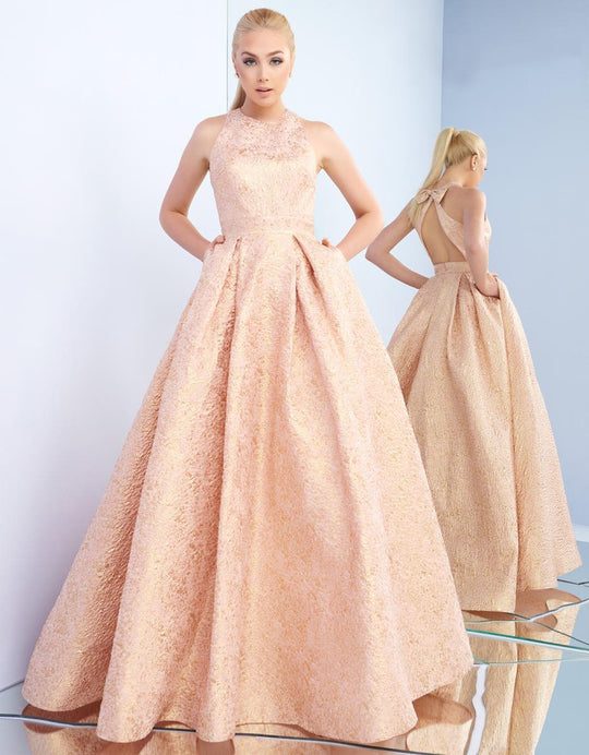 Ieena Duggal - 55230I Two Tone Halter Neck Ballgown in Pink and Gold
