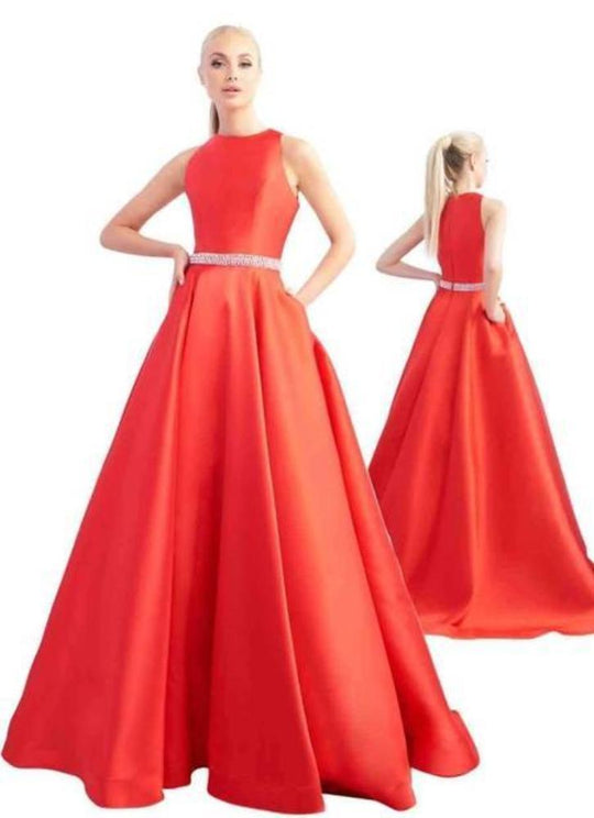 Ieena Duggal - 55237I Sleeveless Crystal Beaded Belt A Line Gown