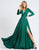 Ieena Duggal - 55245I Long Sleeve Plunging V-Neck High Slit Gown In Green
