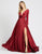 Ieena Duggal - 55245I Long Sleeve Plunging V-Neck High Slit Gown In Red