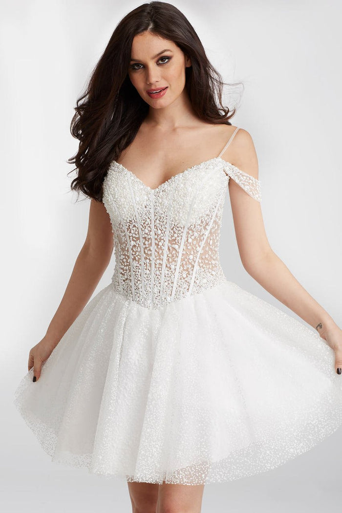 55249 Beaded V-neck Tulle A-line Dress