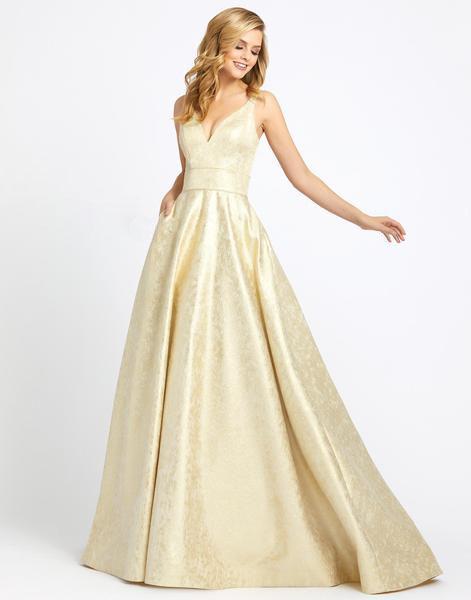 Ieena Duggal - 55252I Deep V-neck A-line Gown With Train In Gold