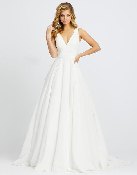 Ieena Duggal - 55272I V-Neckline Plain Long A-line Gown In White