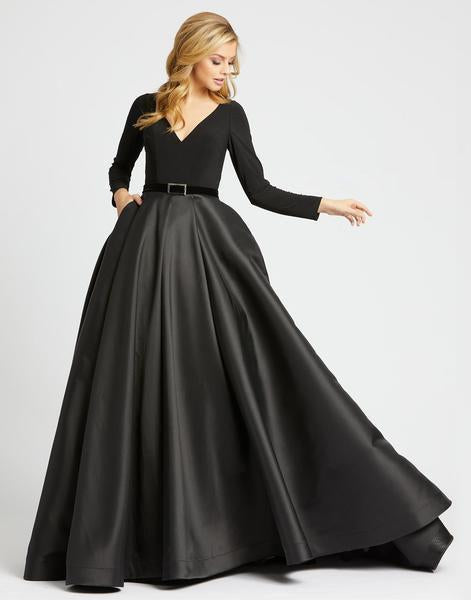 Ieena Duggal - 55274I Long Sleeves V-Neck Long Ball Gown In Black