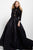 Jovani - Quarter-Length Sleeve Sequined Ballgown 55321 in Black