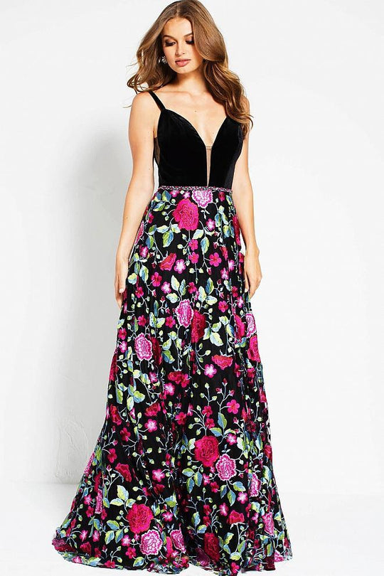 55361 Deep V-neck Embroidered A-line Gown