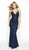 Intrigue by Blush - 553 Bedazzled V-neck Sheath Dress in Blue