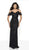 Intrigue by Blush - 554 Beaded Cold Shoulder Evening Dress In Black