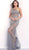 Jovani - 55567 Beaded Asymmetric Sheer Trumpet Dress in Gray