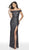 Intrigue by Blush - 555 Fully Beaded Off-Shoulder Sheath Dress in Gray