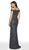 Intrigue by Blush - 555 Fully Beaded Off-Shoulder Sheath Dress in Gray
