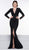 Glow by Colors - G840 Embroidered Long Sleeve Shirred Gown In Black