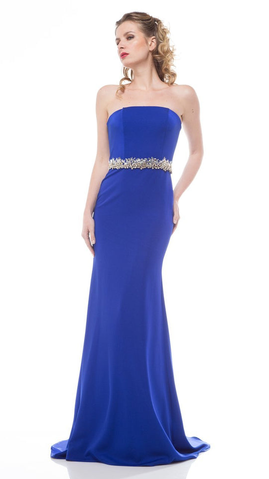 Colors Dress - 1541 Sleek Jewel Embellished Gown in Blue