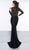 Glow by Colors - G840 Embroidered Long Sleeve Shirred Gown In Black