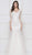 Glow by Colors - G290SL Appliqued Illusion Quarter Sleeve Tulle Gown In White