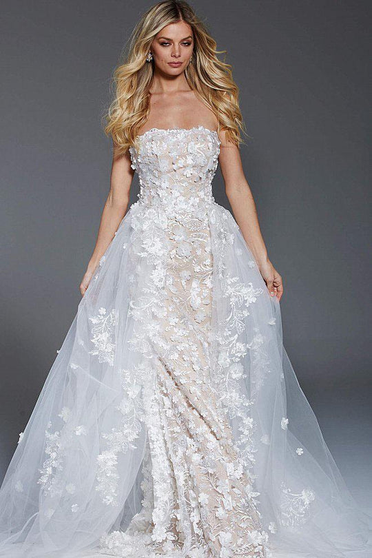 55616 Floral Applique Straight Across Neck Ballgown