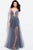 Jovani - Floral Embellished Plunging Tulle Evening Gown 55621 In Gray