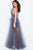 Jovani - Floral Embellished Plunging Tulle Evening Gown 55621 In Gray