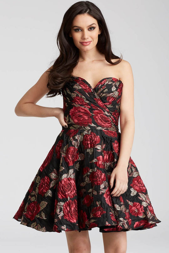 55633 Strapless Floral Sweetheart Cocktail Dress