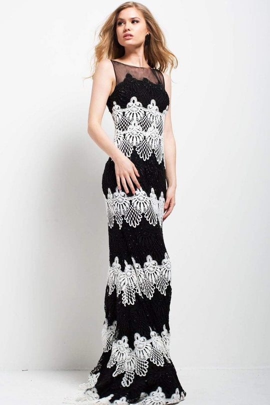 55677 High Sheer Neck Fitted Lace Gown