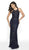 Intrigue by Blush - 556 Beaded Halter Sheath Dress With Train in Blue