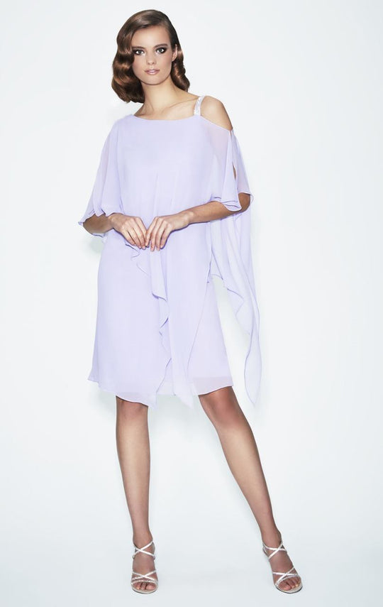 Daymor Couture - Asymmetric Neckline Cocktail Dress 557 in Purple