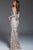 Jovani - 55707 Long Sleeve Embroidered Foliage Motif Gown In Silver and Neutral