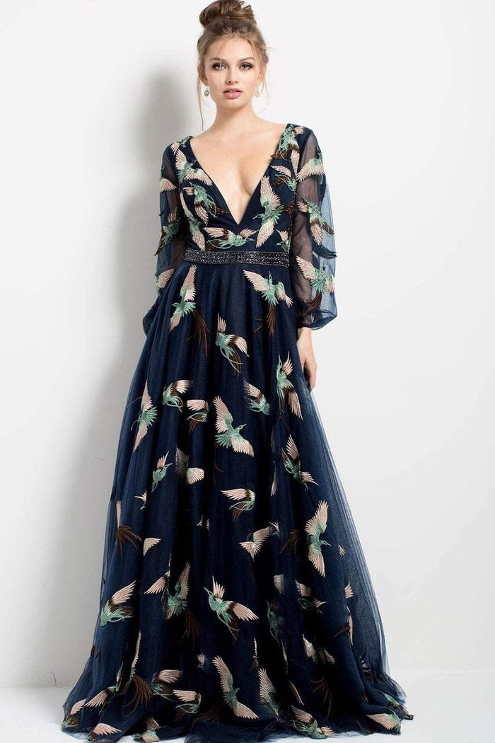 55717 Deep V-Neck Long Sleeved Gown