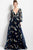 Jovani - Deep V-Neck Long Sleeved Gown 55717 In Blue