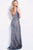 Jovani - Embellished V-Neck Tulle Evening Dress 55819 In Blue and Silver