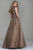 Jovani Cap Sleeve Plunging Floral Appliqued Gown In Brown