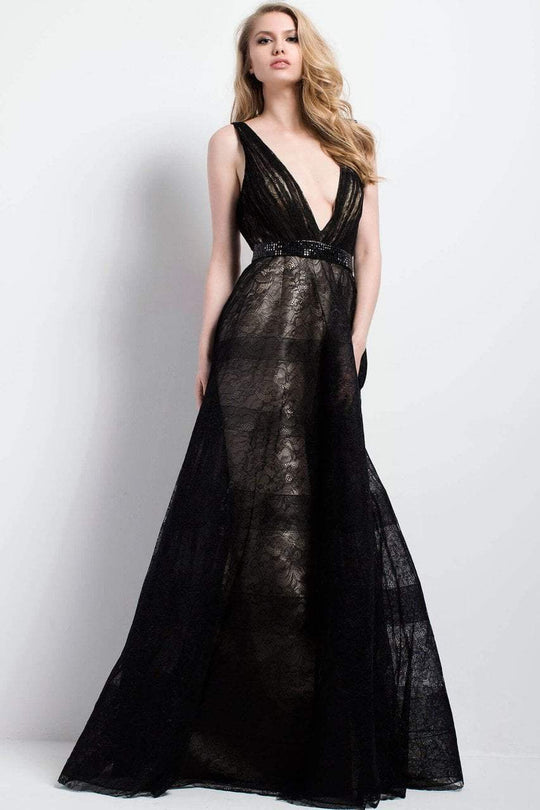 55910 Deep V-Neck Sleeveless Evening Gown