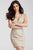 Jovani Embellished V-Neck Fitted Short Dress 55928 in Silver and Nude